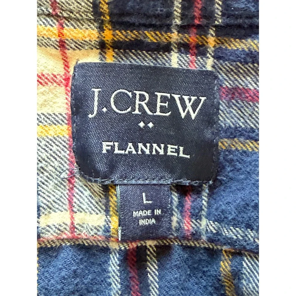 J. Crew Mens Flannel Shirt L Blue Yellow Plaid Cotton‎ Long Sleeve AF877 Y2K